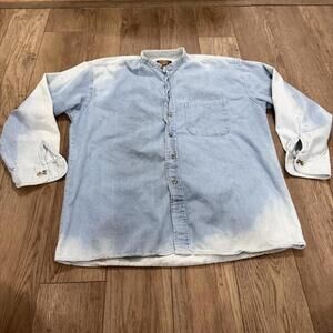 Vintage Faded Glory Denim Band Collar Button Shirt 90s Y2K